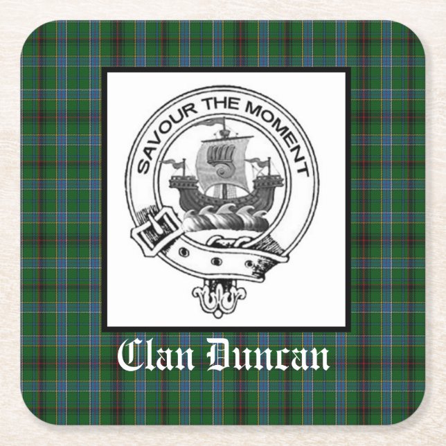 Dessous-de-verre Carré En Papier Clan Duncan Crest Badge et Tartan (Devant)
