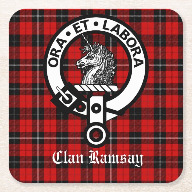 Dessous-de-verre Carré En Papier Clan écossais Ramsay Crest & Tartan personnalisabl (Devant)
