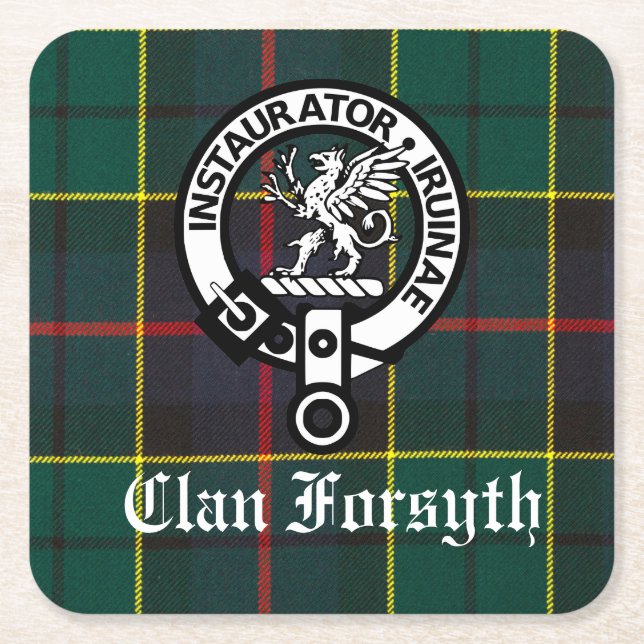 Dessous-de-verre Carré En Papier Clan Forsyth Crest Badge et Tartan (Devant)