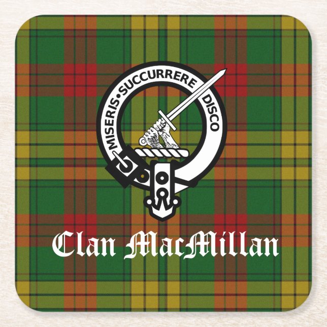 Dessous-de-verre Carré En Papier Clan MacMillan Crest Badge et Tartan (Devant)