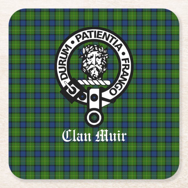 Dessous-de-verre Carré En Papier Clan Muir Crest Badge et Tartan (Devant)