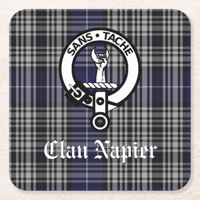 Dessous-de-verre Carré En Papier Clan Napier Crest Badge et Tartan (Devant)