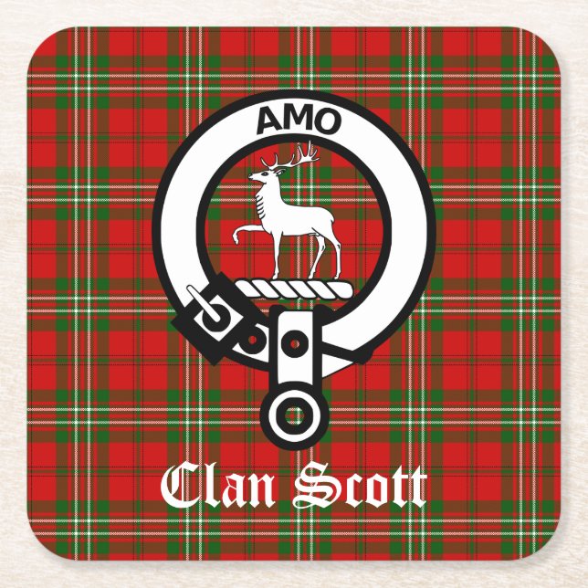 Dessous-de-verre Carré En Papier Clan Scott Crest Badge et Tartan (Devant)