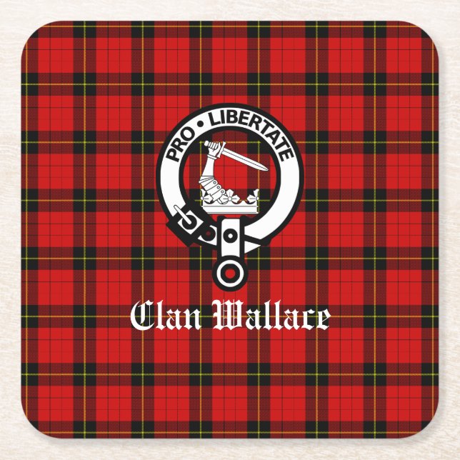 Dessous-de-verre Carré En Papier Clan Wallace Crest Badge et Tartan (Devant)