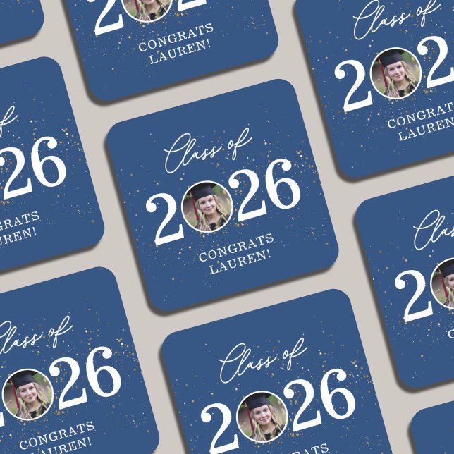 Dessous-de-verre Carré En Papier Class of 2026 Gold Glitter Graduation (Créateur téléchargé)
