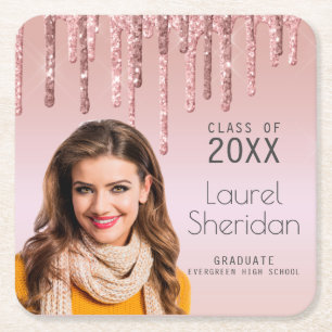 Dessous-de-verre Carré En Papier Classe de 20XX Graduate Pink Parties scintillant P