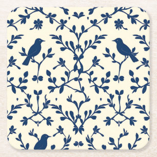 Dessous-de-verre Carré En Papier Classique silhouette de toile damassée d'oiseau bl