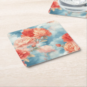 Dessous-de-verre Carré En Papier Classiques - Roses roses et rouges angéliques dans