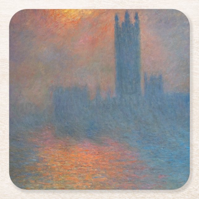 Dessous-de-verre Carré En Papier Claude Monet - Chambres du Parlement Londres (Devant)
