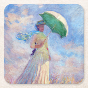 Dessous-de-verre Carré En Papier Claude Monet - Femme à l'ombrelle tournée vers la
