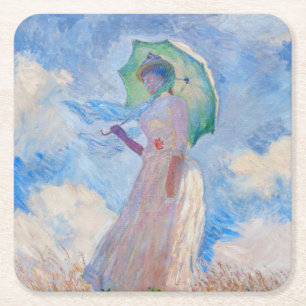 Dessous-de-verre Carré En Papier Claude Monet - Femme avec Parasol face à gauche