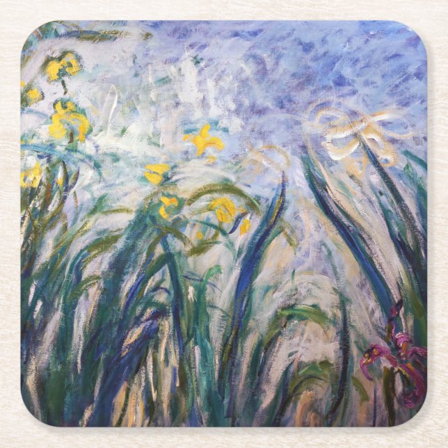 Dessous-de-verre Carré En Papier Claude Monet - Iris jaunes et violets (Devant)