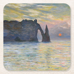 Dessous-de-verre Carré En Papier Claude Monet - La Falaise, Etretat, Coucher de sol