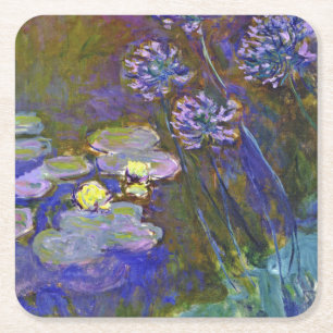 Dessous-de-verre Carré En Papier Claude Monet Nymphéas Agapanthus Art Vintage