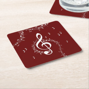 Dessous-de-verre Carré En Papier Climacic G Clef Music Rouge