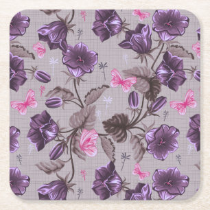 Dessous-de-verre Carré En Papier cloches de main violettes et motif de papillons