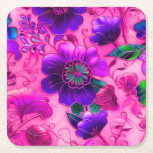Dessous-de-verre Carré En Papier Cloisonne rose violet motif floral