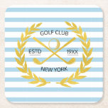 Dessous-de-verre Carré En Papier Club de golf Gold Personnalisé Minimal Été<br><div class="desc">Golf club d'or personnalisé élégant, moderne, minimaliste, design chic. Épingle de club de golf personnalisée avec couronne de laurier, deux clubs de golf croisés et balle de golf. Épinglette personnalisée avec votre logo, nom, texte, année, etc. Elégant club de golf d'or bouton pin cadeau personnalisé pour club de golf, golfeur,...</div>