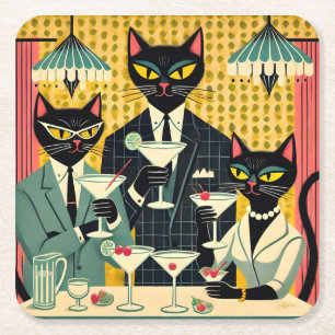 Dessous-de-verre Carré En Papier Club de martini au chat noir rétro-futuriste