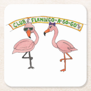 Dessous-de-verre Carré En Papier Club Flamant rose a Go-Go