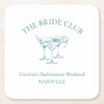 Dessous-de-verre Carré En Papier Club Social de Cocktail Personnalisé pour Enterrem<br><div class="desc">Célébrez la future mariée avec ces dessous de verre chics et personnalisés ! Personnalisables avec le nom de la mariée et le lieu de l'événement, c'est l'ajout idéal à votre fête pour votre week-end de fiançailles ou pour la fête de mariage. Le design intemporel bleu sur crème ajoute une touche...</div>