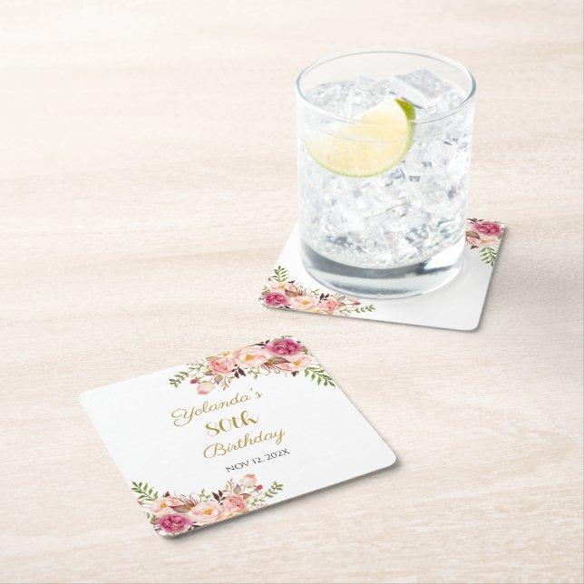 Dessous-de-verre Carré En Papier Coasters Adult 80th Birthday Floral Birthday Party (En situation)