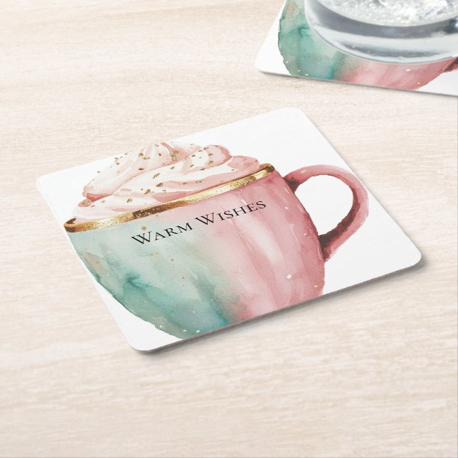 Dessous-de-verre Carré En Papier Coca de Noël Gold Pink Mint Warm Warm (Incliné)