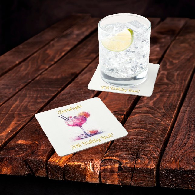 Dessous-de-verre Carré En Papier Cocktail à thème rose Anniversaire (Créateur téléchargé)