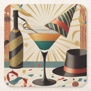 Dessous-de-verre Carré En Papier Cocktail de milieu de siècle - Nouvel An