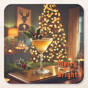 Dessous-de-verre Carré En Papier Cocktail de Noël du milieu du siècle Merry & Brigh