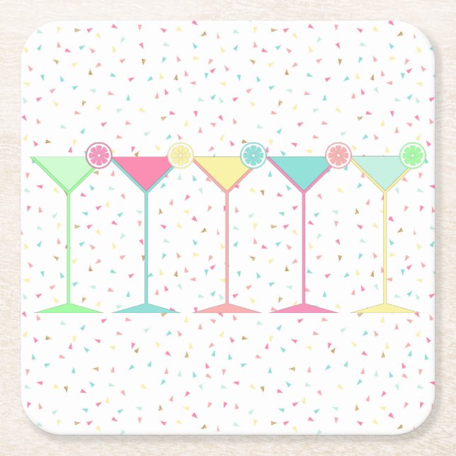 Dessous-de-verre Carré En Papier Cocktail Martini Citron Fête Confettis Célébration (Devant)