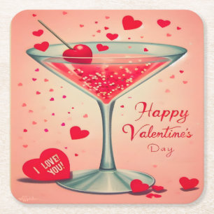Dessous-de-verre Carré En Papier cocktail Martini de la Saint-Valentin du milieu du