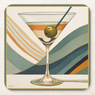 Dessous-de-verre Carré En Papier Cocktail Martini Design Milieu du XXe Siècle