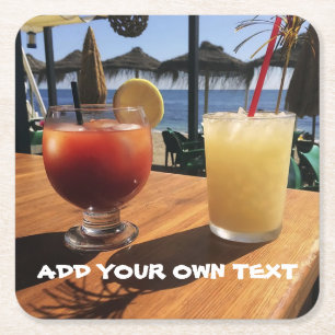 Dessous-de-verre Carré En Papier Cocktails au bord de la mer Texte personnalisé