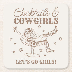 Dessous-de-verre Carré En Papier Cocktails Beige et Cowgirls Rodeo Bachelorette