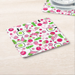 Dessous-de-verre Carré En Papier Cocktails Pickleball Dinks & Drinks Cosmo Rose