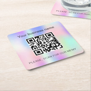 Dessous-de-verre Carré En Papier Code qr du bar d'affaires rose holographique