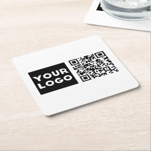 Dessous-de-verre Carré En Papier Code QR modifiable & Votre logo ou image d'entrepr