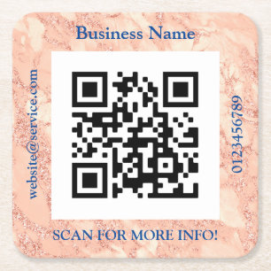 Dessous-de-verre Carré En Papier Code QR Nom de l'entreprise, Promo, Marbre Rose Go