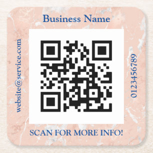 Dessous-de-verre Carré En Papier Code QR Nom de l'entreprise, site Web Promo, Marbr