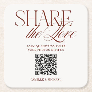 Dessous-de-verre Carré En Papier Code QR « Partagez l'amour » Rouge Terracotta Prof