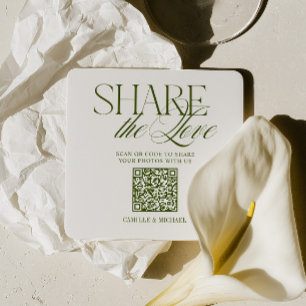 Dessous-de-verre Carré En Papier Code QR « Partagez l'amour » Vert olive Mariage