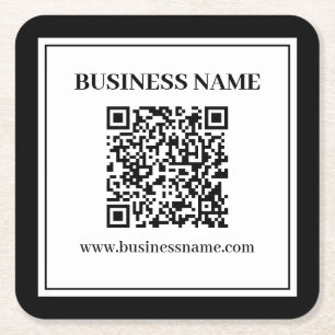 Dessous-de-verre Carré En Papier Code QR professionnel   Noir & Blanc