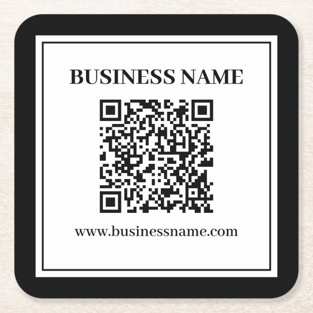 Dessous-de-verre Carré En Papier Code QR professionnel | Noir & Blanc (Devant)