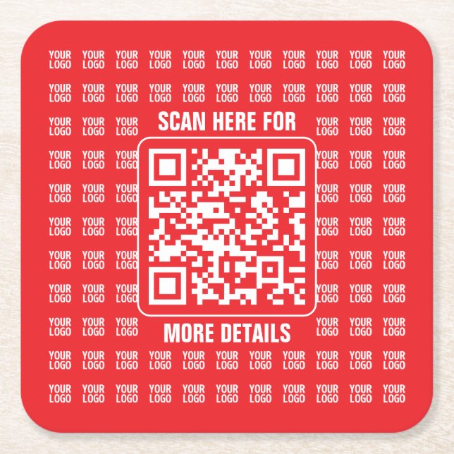 Dessous-de-verre Carré En Papier Code QR promotionnel (modifiable) avec Motif Logo (Devant)