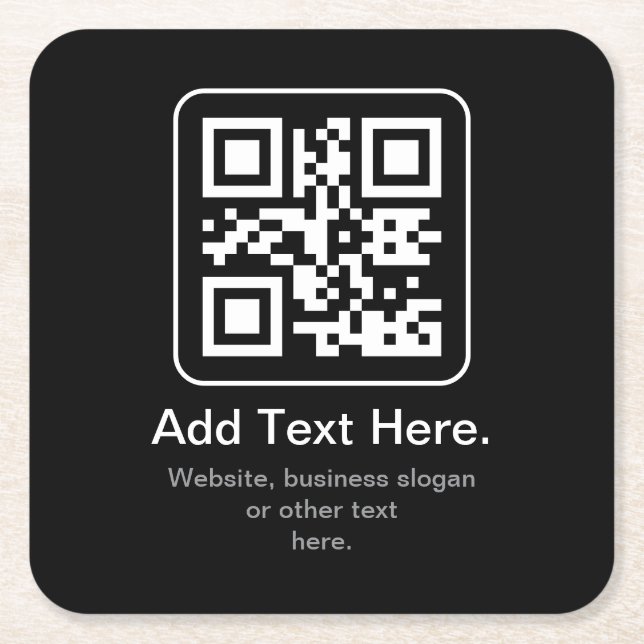 Dessous-de-verre Carré En Papier Code QR scannable moderne | Noir Blanc & Gris (Devant)