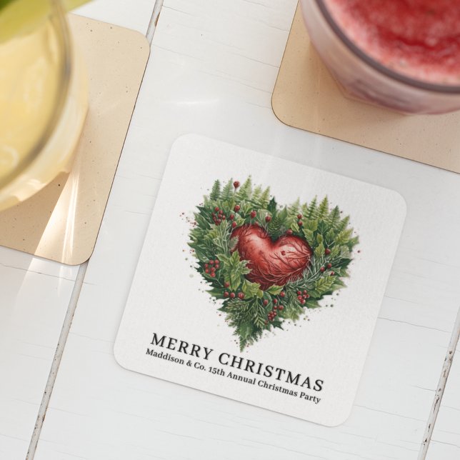 Dessous-de-verre Carré En Papier Coeur À feuillage persistant festif (Créateur téléchargé)