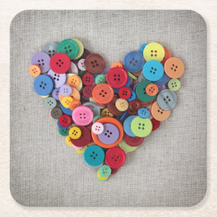 Dessous-de-verre Carré En Papier Coeur coloré de boutons