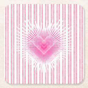Dessous-de-verre Carré En Papier Cœur de la Saint-Valentin Starburst sur rayure ros