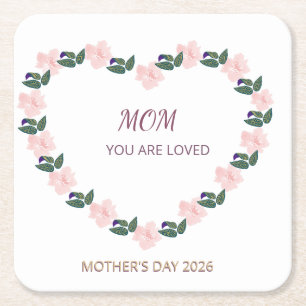 Dessous-de-verre Carré En Papier Cœur de Pivoine Maman Tu Es Aimée Art Floral